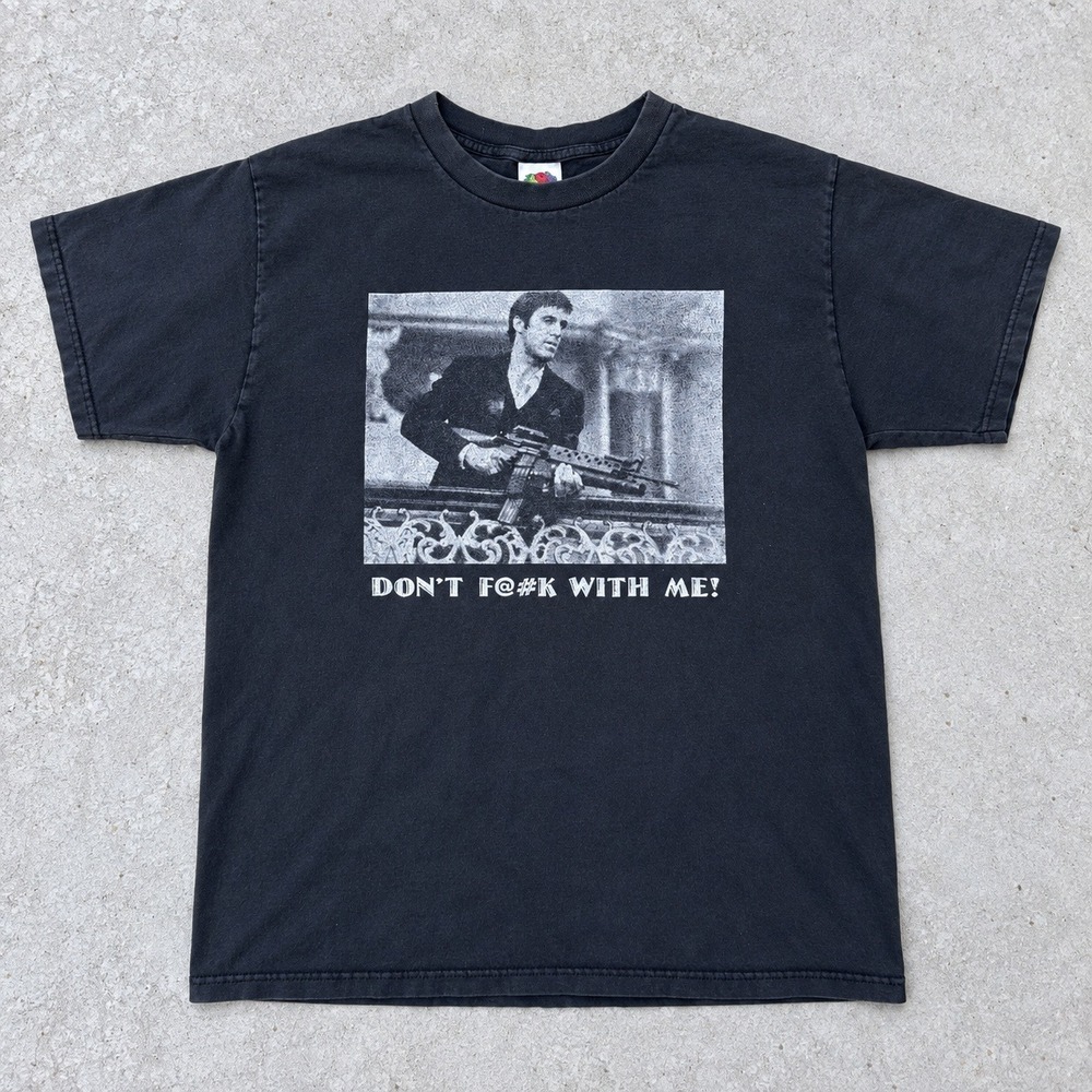 Vintage 90s Scarface Tony Montana Movie Graphic T-Shirt Black Large Fruit Loom